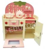 Pink/White Wooden Kitchen Set With Shelves